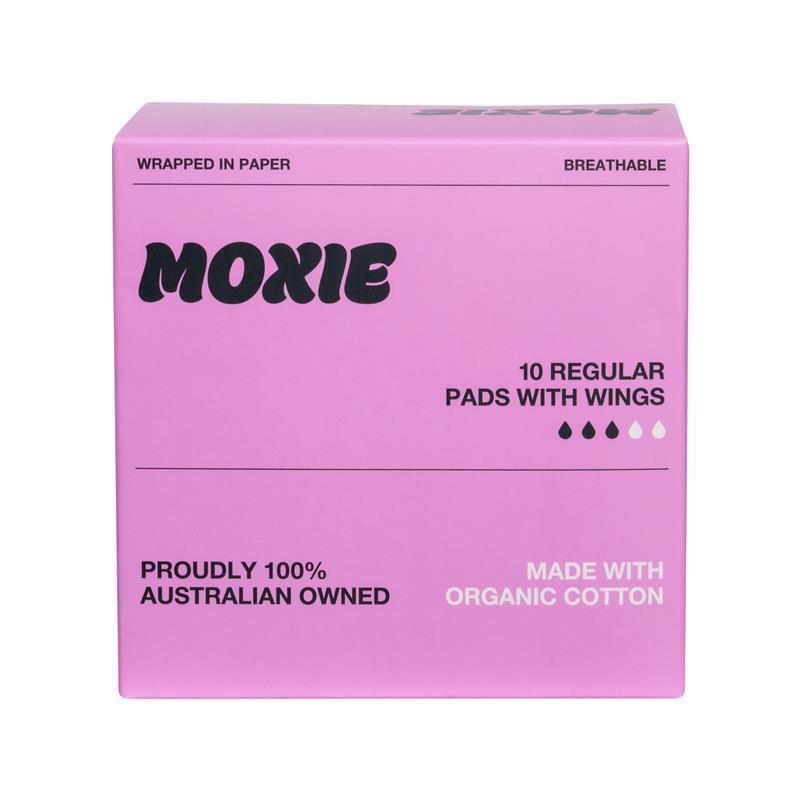 Moxie Organic Cotton Daytime Pads with Wings, Vegan Certified – 10 Pack