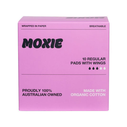 Moxie Organic Cotton Daytime Pads with Wings, Vegan Certified – 10 Pack