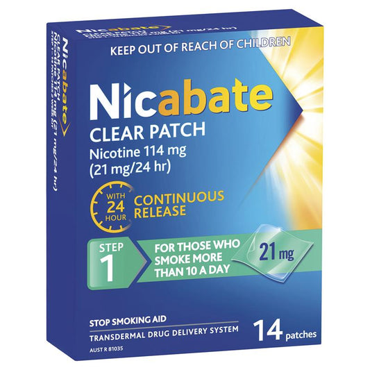 Nicabate Clear Patch Quit Smoking Step 1 21mg - 14 Patches Value Pack - Auzzistore
