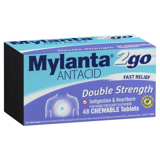 Mylanta 2Go Antacid Double Strength Tablets Lemon Mint 48 Pack - Fast Relief for Indigestion-Auzzi Store