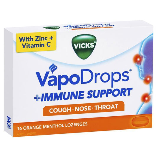 Vicks VapoDrops Immune Support Orange 16 Lozenges - With Zinc & Vitamin C - Auzzi Store