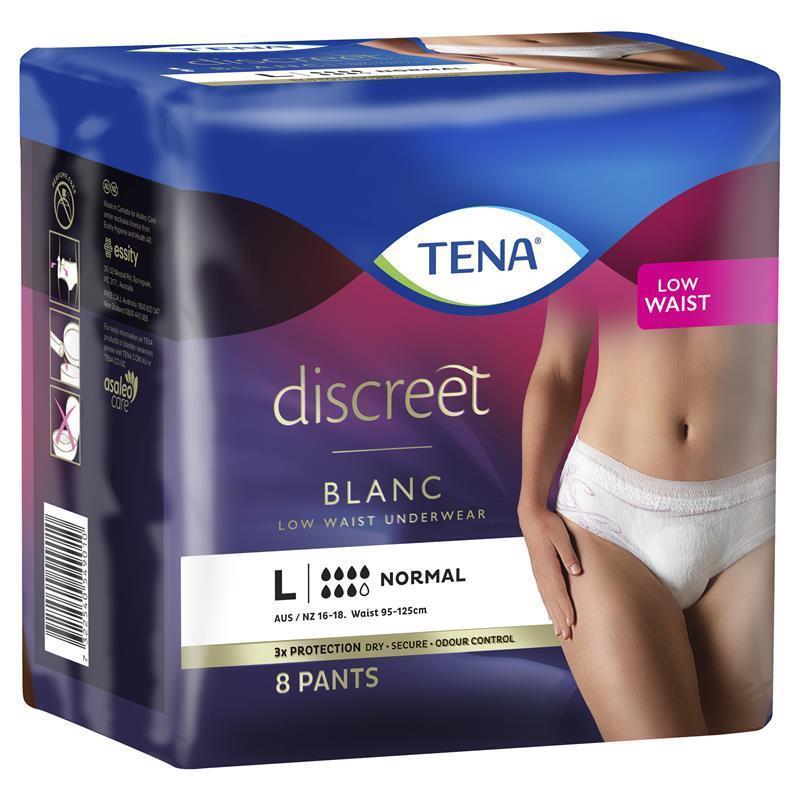 TENA Women’s Discreet Low Waist Incontinence Pants - Large, 8 Pants