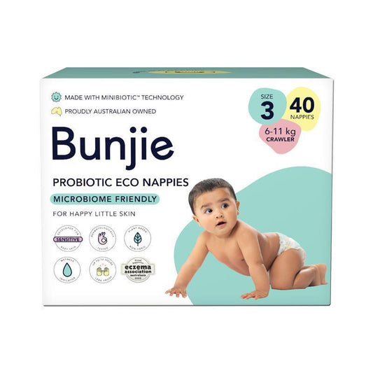 Bunjie Probiotic Eco Nappies Size 3, 6-11kg, 40 Pack - Ultimate Comfort - Auzzistore