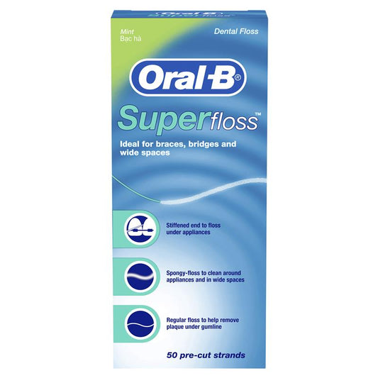 Oral B Superfloss Dental Floss Pre-Cut Strands 50 Pack - Ideal for Braces-Auzzi Store