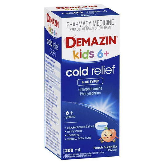 Demazin Kids 6+ Cold Relief Blue Syrup - 200ml-Auzzi Store