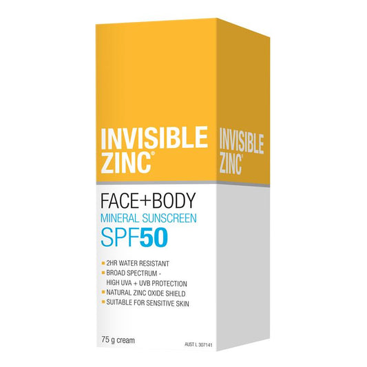 Invisible Zinc SPF 50 Face and Body - 75g Mineral Sunscreen-Auzzi Store