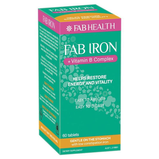 Fab Iron + B Complex 60 Tablets – Easy Absorb, Gentle Iron, B Vitamins