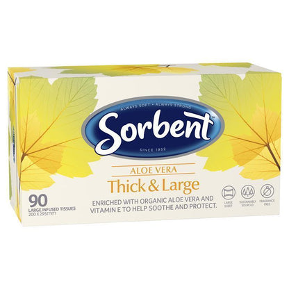 Sorbent Facial Tissues Thick & Large Aloe Vera - 90 Pack
