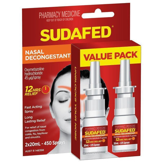 Sudafed Nasal Spray Pump Twin Pack - 2x20ml for Fast Relief-Auzzi Store