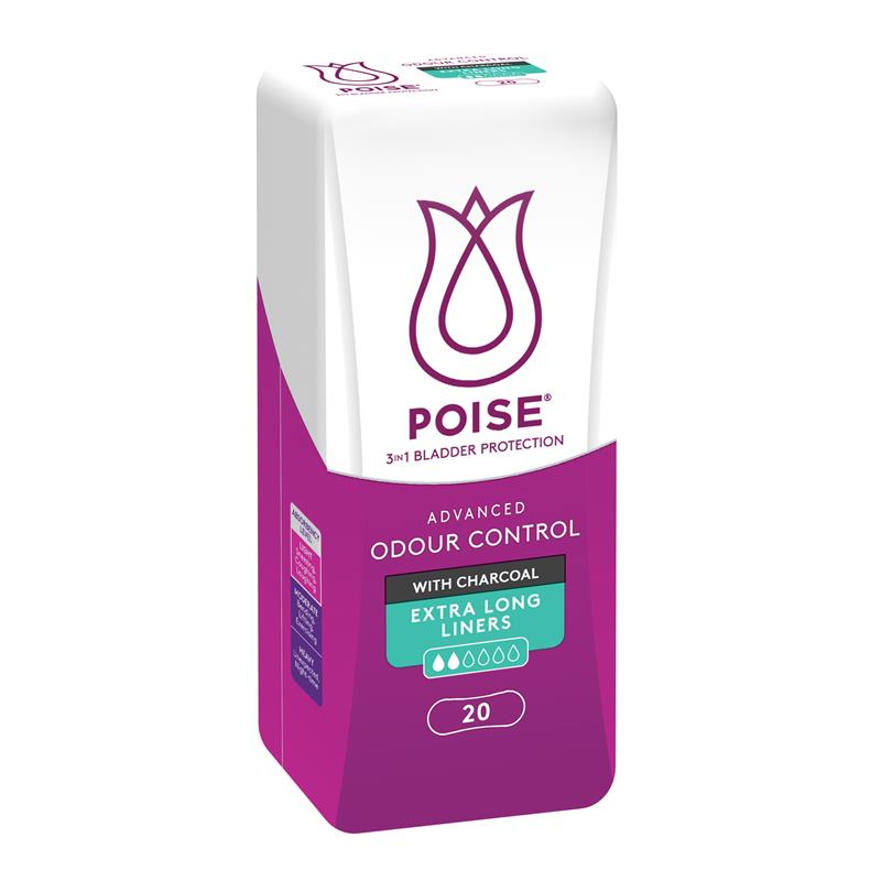 Poise Charcoal Extra Long Bladder Protection Liners - 20 Pads