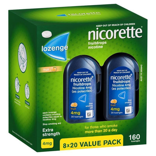 Nicorette Quit Smoking Extra Strength Nicotine Lozenge Fruitdrops - 8 x 20 Pack - Auzzi Store