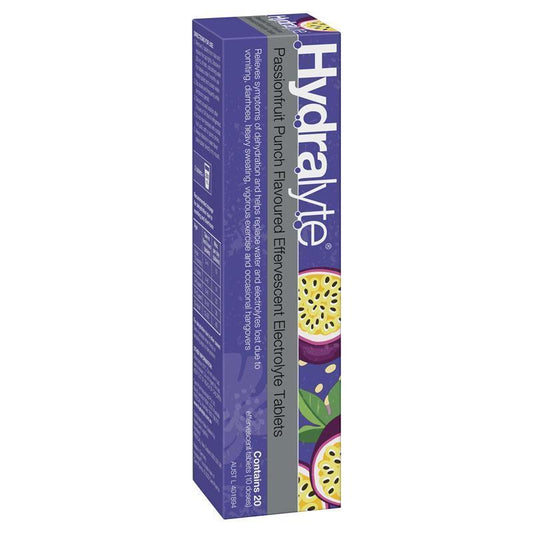 Hydralyte Electrolyte Effervescent Tablets - Passionfruit Punch Flavor (20 Tablets)