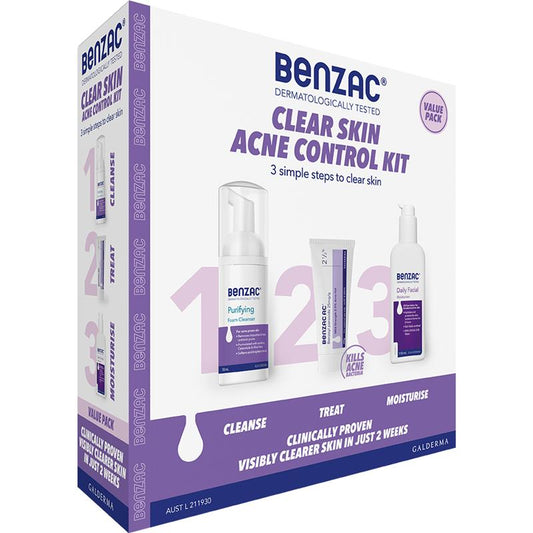 Benzac Acne Control 3 Step Starter Kit (50g + 130mL + 118mL)