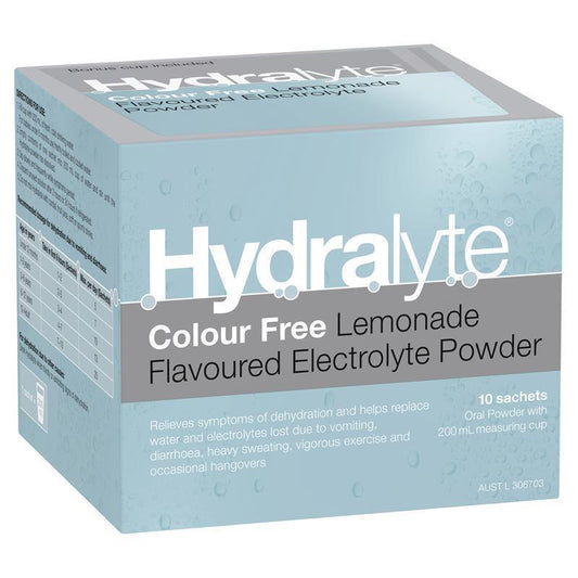 Hydralyte Electrolyte Powder - Colour Free Lemonade - 4.9g x 10 Sachets - Auzzi Store