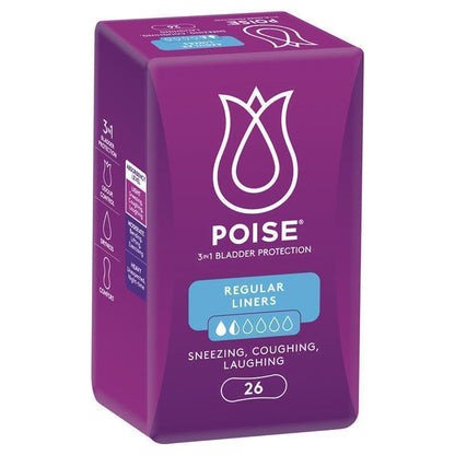 Poise 26-Pack Bladder Leak Liners – 3-in-1 Absorbency, Dryness & Odor Control