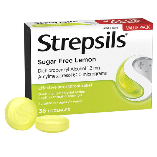 Strepsils Sore Throat Relief Sugar Free Lozenges - Lemon (36 Pack) - Auzzi Store