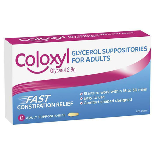 Coloxyl Glycerol Adult 12 Suppositories - Gentle Constipation Relief