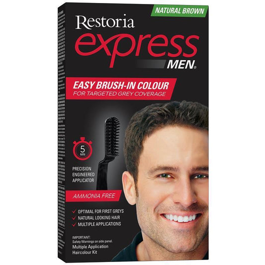 Restoria Express for Men - Natural Brown 90g: Brush Away Grey in 5 Minutes-Auzzi Store