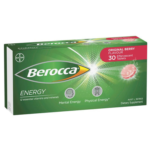 Berocca Energy Original Berry 30 Effervescent Tablets - Energize Your Mind and Body