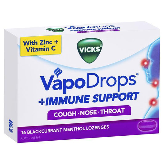 Vicks VapoDrops Immune Support Blackcurrant 16 Lozenges - With Zinc & Vitamin C - Auzzi Store