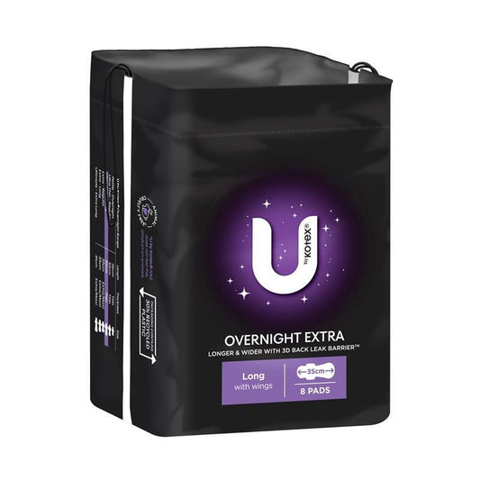 U by Kotex Overnight Long Maxi Pads with Secure Wings, 8-Pads