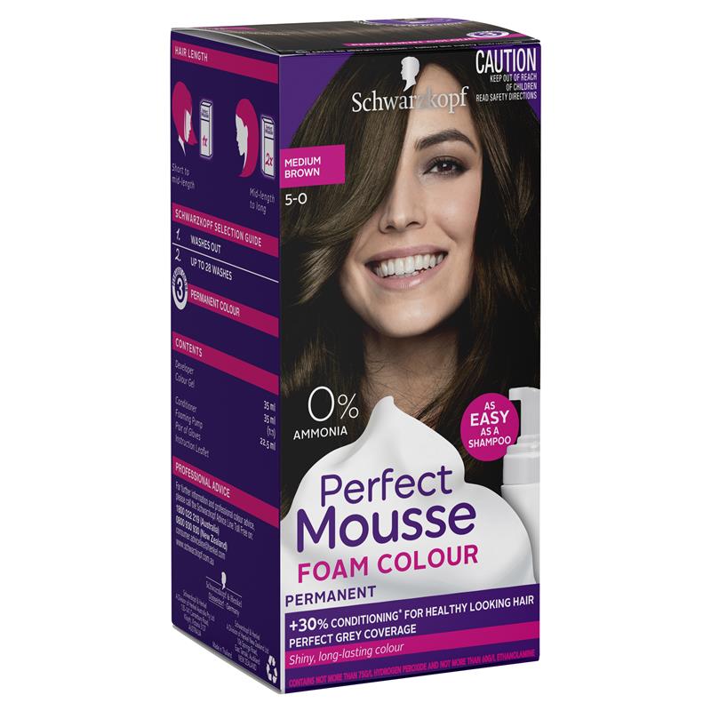 Schwarzkopf Perfect Mousse 5-0 Medium Brown - Long-Lasting Hair Color-Auzzi Store