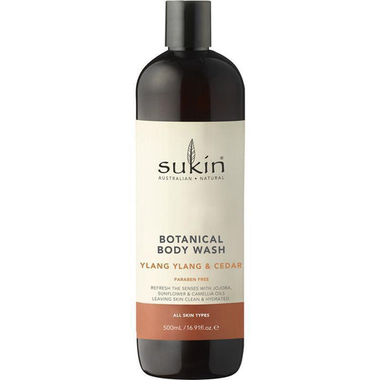 Sukin Ylang Ylang & Cedar Body Wash 500ml – with Jojoba & Sunflower Oils - Auzzistore