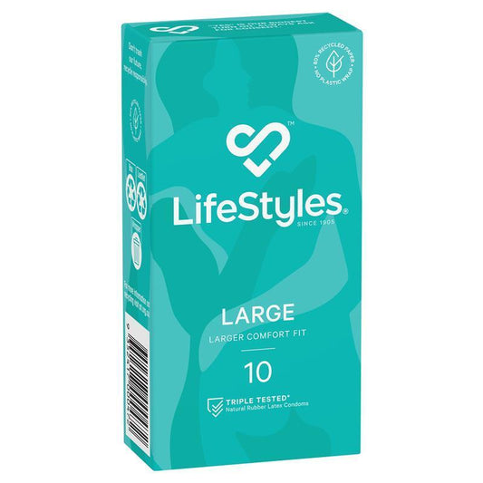 LifeStyles Large Fit Condoms 10 Pack, Natural Latex, Triple Tested
