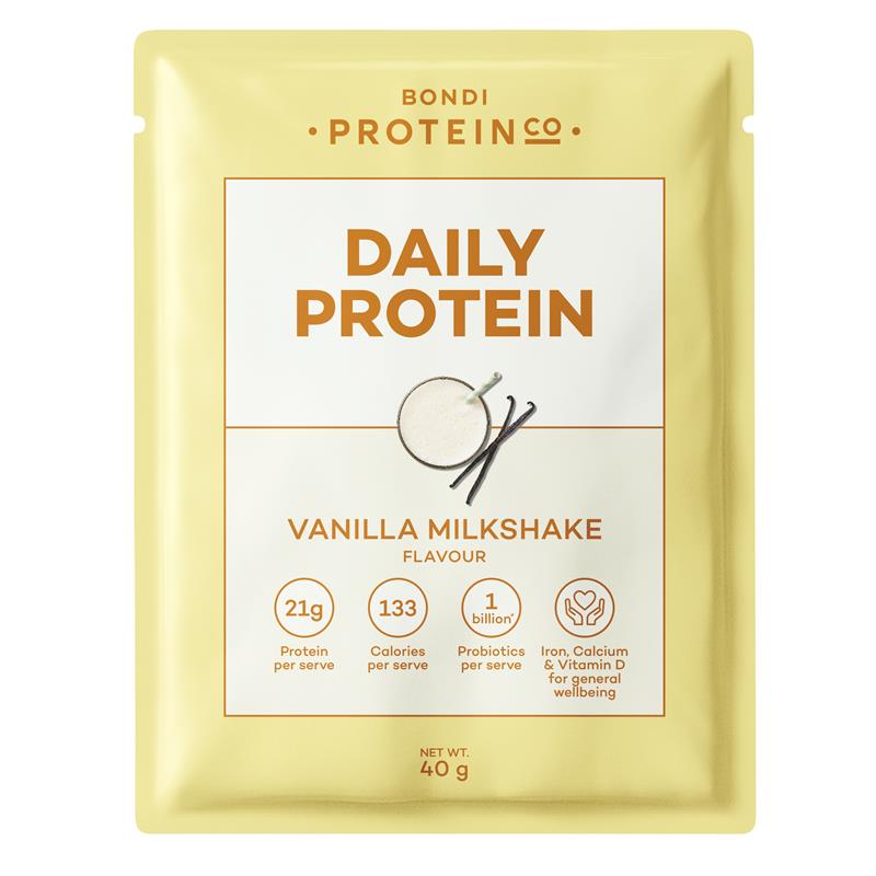Bondi Protein Co Daily Protein Vanilla Milkshake Sachet 40g - Natural Muscle Strength Booster