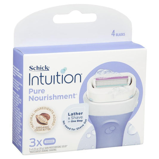 Schick Intuition Pure Nourishment 3-Pack Razor Blades, 4-Blade System