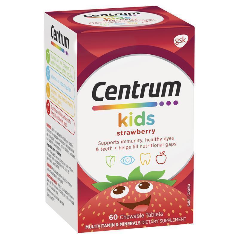 Centrum Kids Multivitamin Strawberry, 60 Chewable Tablets for 3+