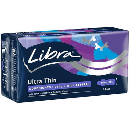 Libra Goodnights 12hr SecureFit® Ultra Thin Long & Wide Pads 6 Pads
