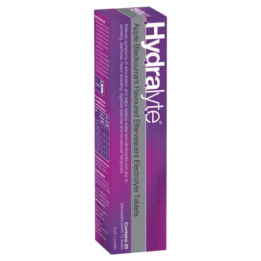 Hydralyte Electrolyte Effervescent Tablets - Apple Blackcurrant (20 Tablets)-Auzzi Store