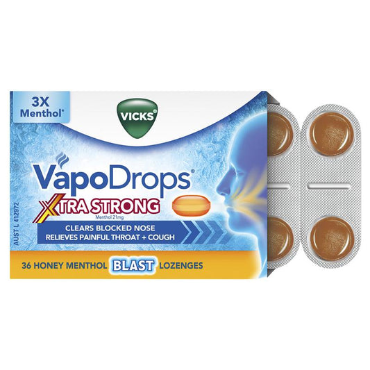 Vicks VapoDrops + Cough Xtra Strong Honey Menthol 36 Lozenges – view 2 - Auzzistore