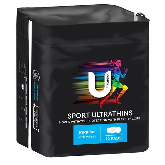 U by Kotex Sport Ultrathins Regular Wing Pads – 12-Pads