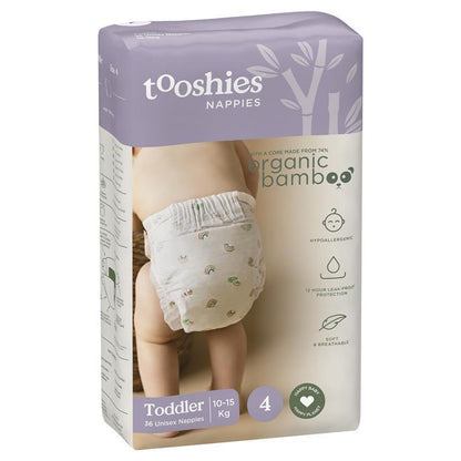 Tooshies Eco Nappies with Organic Bamboo Size 4 Toddler (10-15kg) - 36 Pack