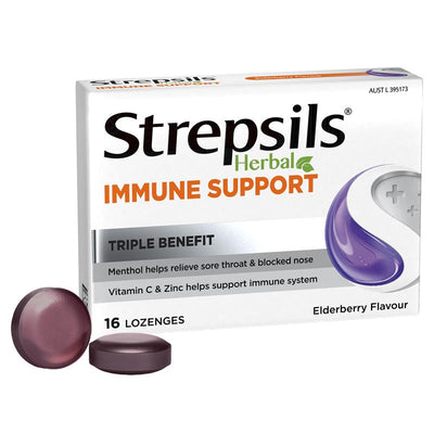 Strepsils Herbal Immune Support Lozenges with Elderberry & Echinacea 16 Pack