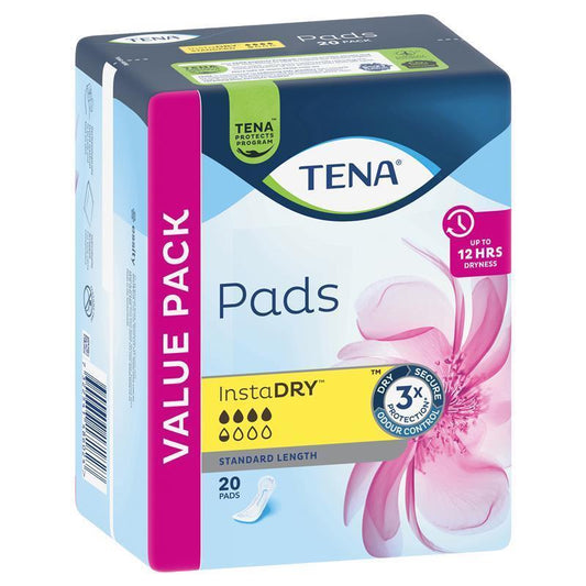 TENA InstaDRY Standard Incontinence Pads, 20 Pads – Triple Protection