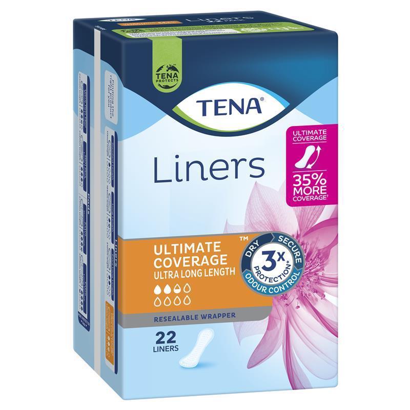 TENA Ultra Long Liners 22 Liners- Odor Control & High Absorbency for Active Use