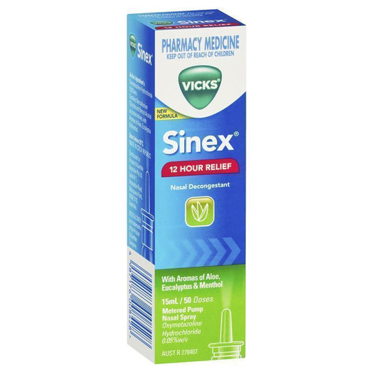 Vicks Sinex Aloe Nasal Spray 15mL - 12 Hour Relief-Auzzi Store
