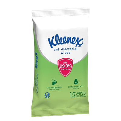 Kleenex Antibacterial Wipes - 15 Pack with Tea Tree Extract