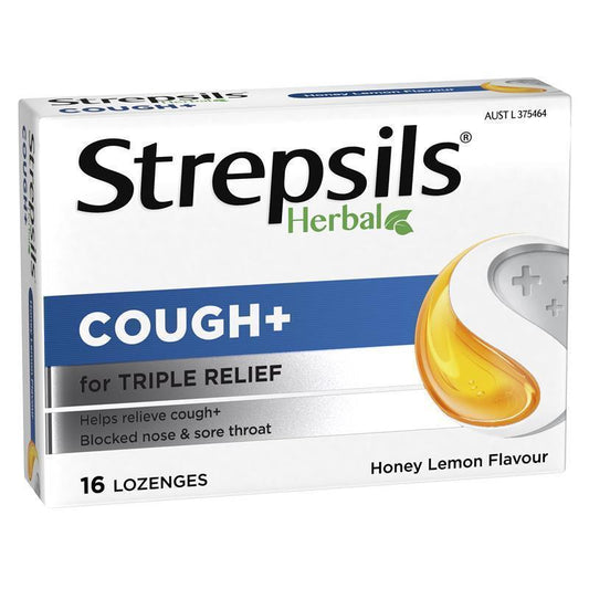 Strepsils Herbal Cough Lozenges Honey Lemon 16 Pack - Soothing Throat Relief