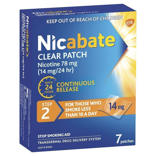 Nicabate Clear Patch Quit Smoking Step 2 14mg - 7 Patches for Effective Craving Control-Auzzi Store