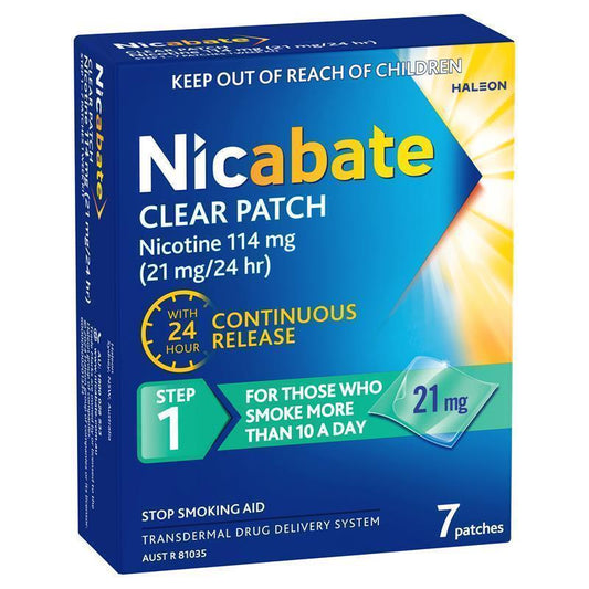 Nicabate Clear Patch Quit Smoking Step 1 - 21mg (7 Patches): Effective Nicotine Replacement Therapy-Auzzi Store