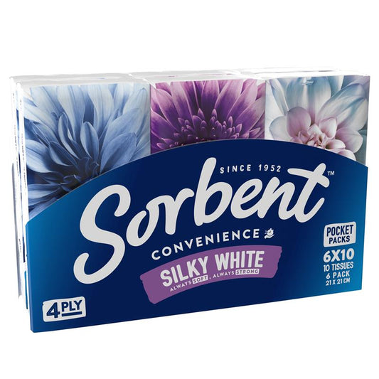 Sorbent Pocket Tissues Everyday - 6 Pack of Soft White Tissues-Auzzi Store