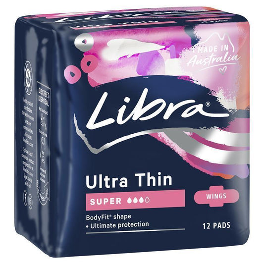 Libra Ultra Thin Pads with Wings – Super Absorbent 12 Pack