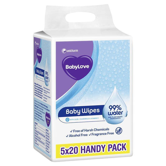 Babylove Water Wipes Travel Pack (20 x 5) 100 Pack