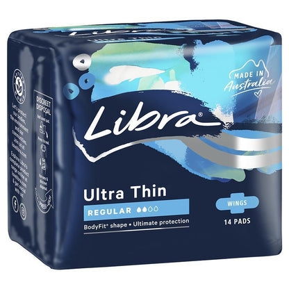 Libra Ultra Thin Regular Menstrual Pads with Curved Wings - 14 Pack