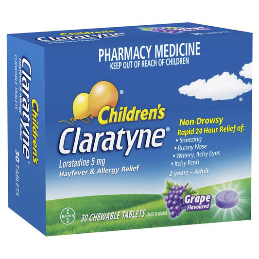 Children's Claratyne Allergy & Hayfever Relief Antihistamine for Kids - Grape Chewable Tablets (30 Pack)-Auzzi Store