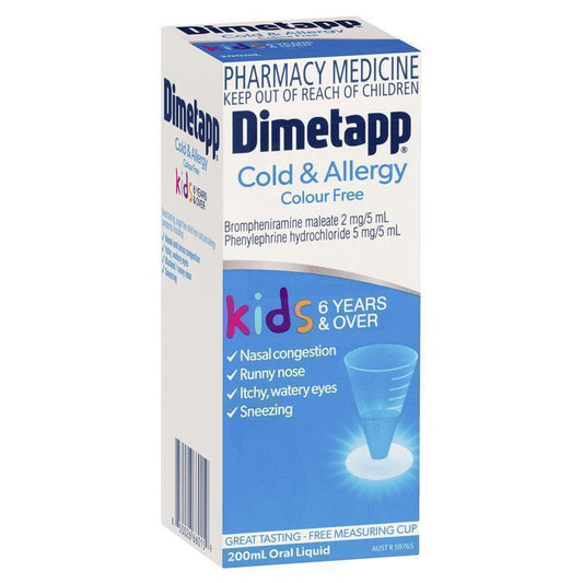 Dimetapp Cold and Allergy Colour Free 200mL - Sugar Free Grape Flavor-Auzzi Store